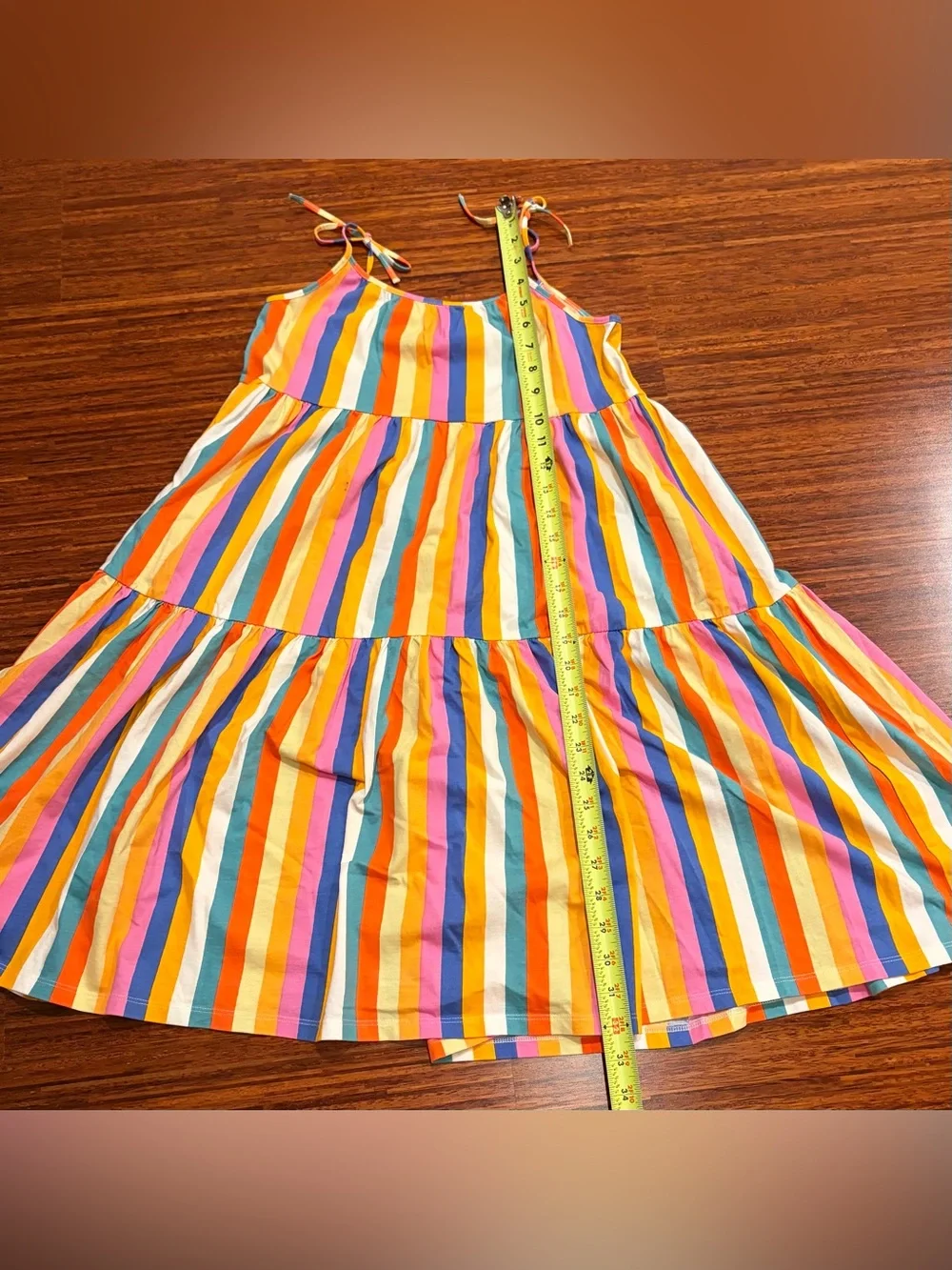 Tea Collection Girls Lamu Sunset Stripe Tiered Tie Shoulder Dress Size 8